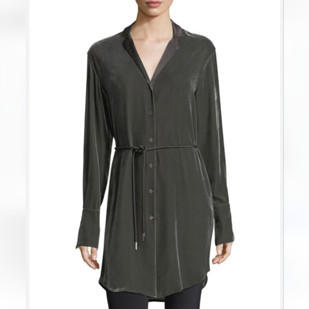 NWT Lafayette 148 Jory Green Velvey mini  shirt dress size small